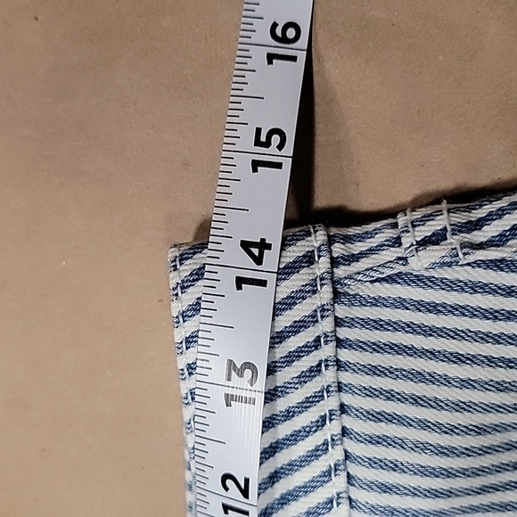 Just Black Size S Blue & White Striped Denim Mini Skirt, Raw/Frayed Hem, EUC - Picture 5 of 9